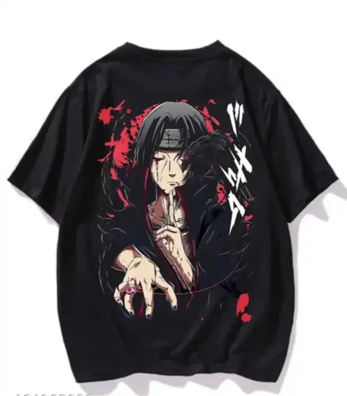 Madnesshub Anime Printed oversize drop shoulder round neck pure cotton Black t shirt for BOYS