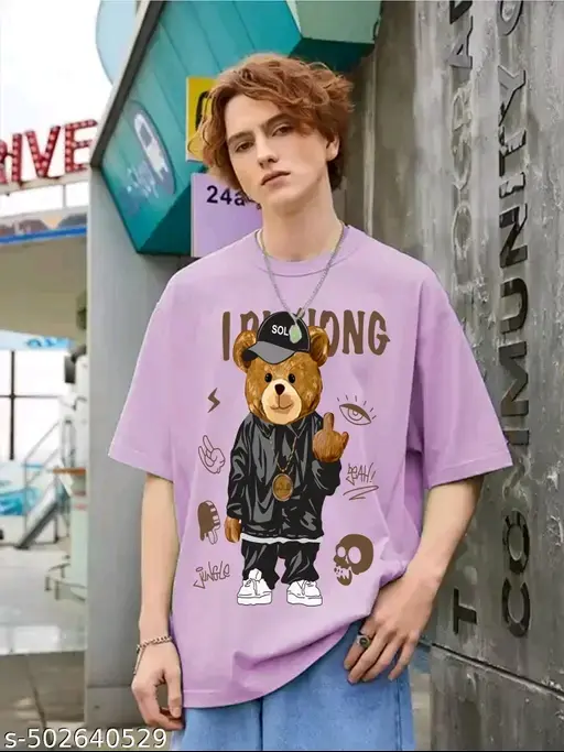 Mens Oversized Lavander Teddy Bear Cotton graphic printed half Sleeve t shirt