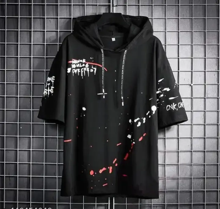 Sukhkarni Men's Best Elegant  Printed Half Sleeve Hooded T-Shirt