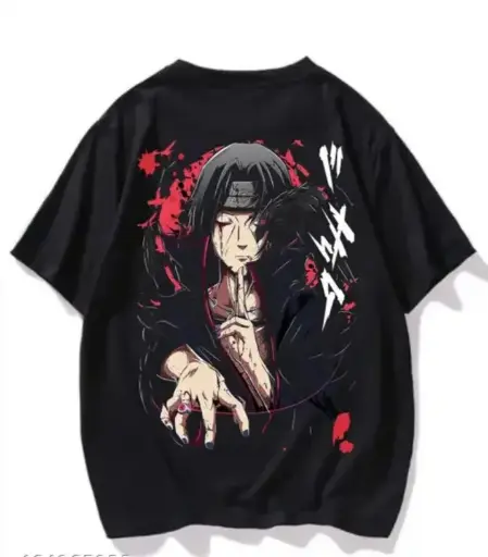 Madnesshub Anime Printed oversize drop shoulder round neck pure cotton Black t shirt for BOYS