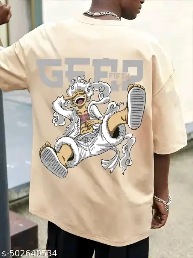 Mens Oversized Cream Luffy Gear 5 Cotton graphic printed half Sleeve t shirt