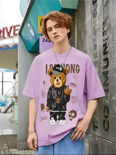 Mens Oversized Lavander Teddy Bear Cotton graphic printed half Sleeve t shirt