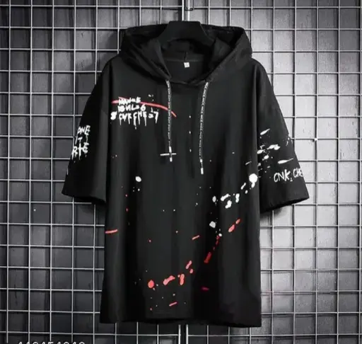 Sukhkarni Men's Best Elegant  Printed Half Sleeve Hooded T-Shirt